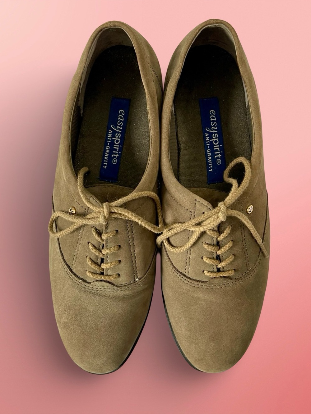 Easy Spirit Tan Leather Anti Gravity Comfort Esmotion LaceUp Walking Shoes Sz8.5
